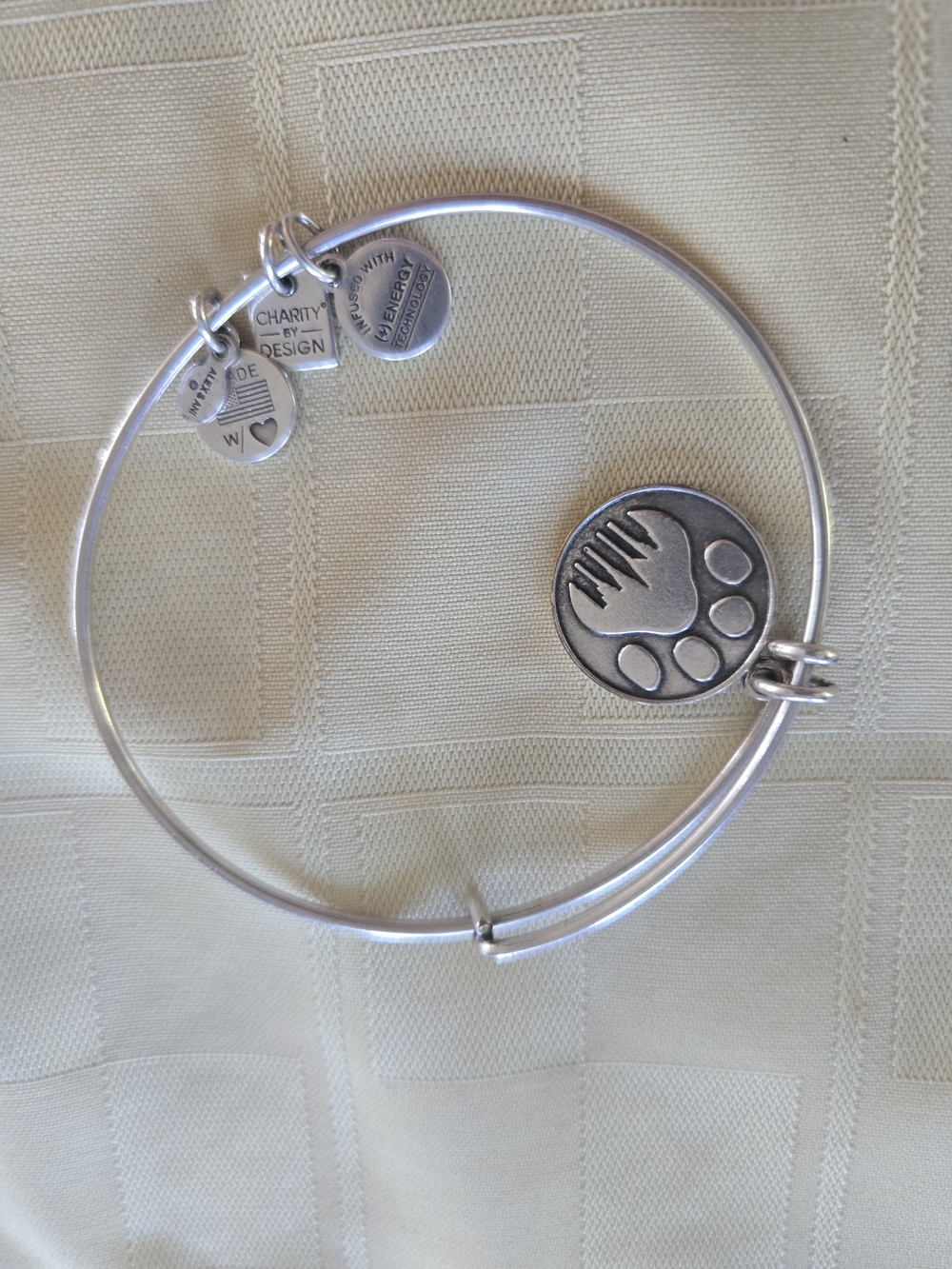 Alex and Ani Silver Paw Print Expandable Bracelet Charm Bangle